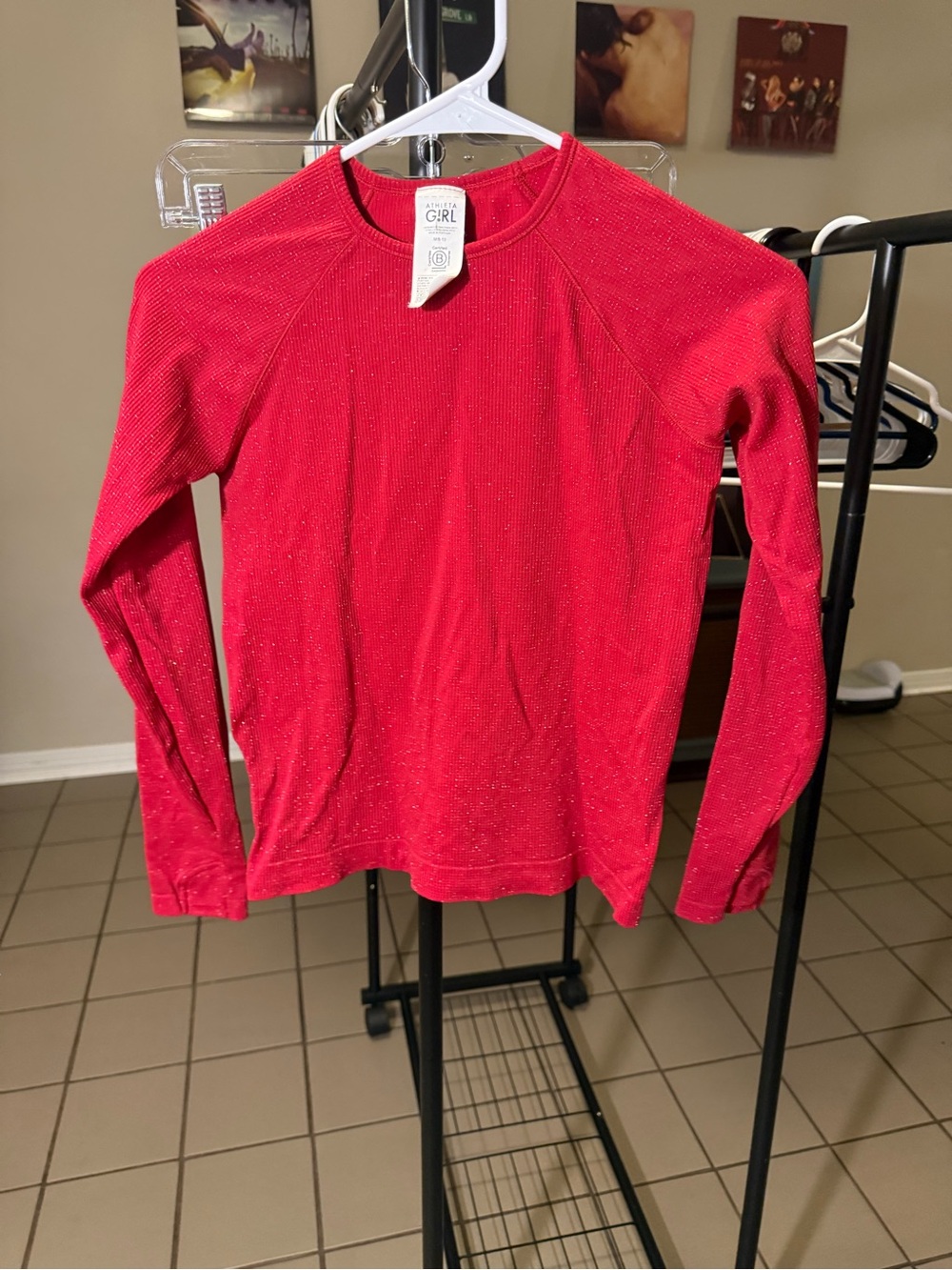 Athleta Girl Red Sparkle Long Sleeve Top